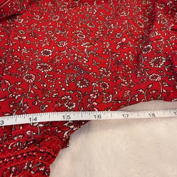 Max Studio Prairie Red Floral tiered maxi dress V neck crop puffy sleeves SZ LG - Picture 6 of 10
